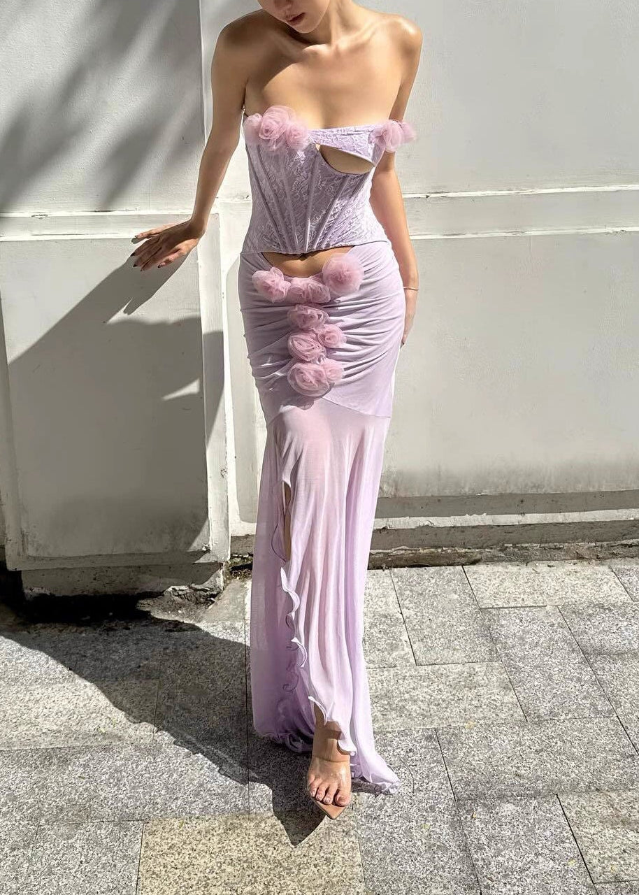 Isoclinal One Shoulder Floral Maxi Dress In Lavender