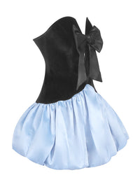 Albena Velvet Deep V Bow Puffy Mini Dress