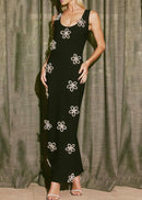 Ainmuire Crystal Floral Detail Maxi Dress In Black