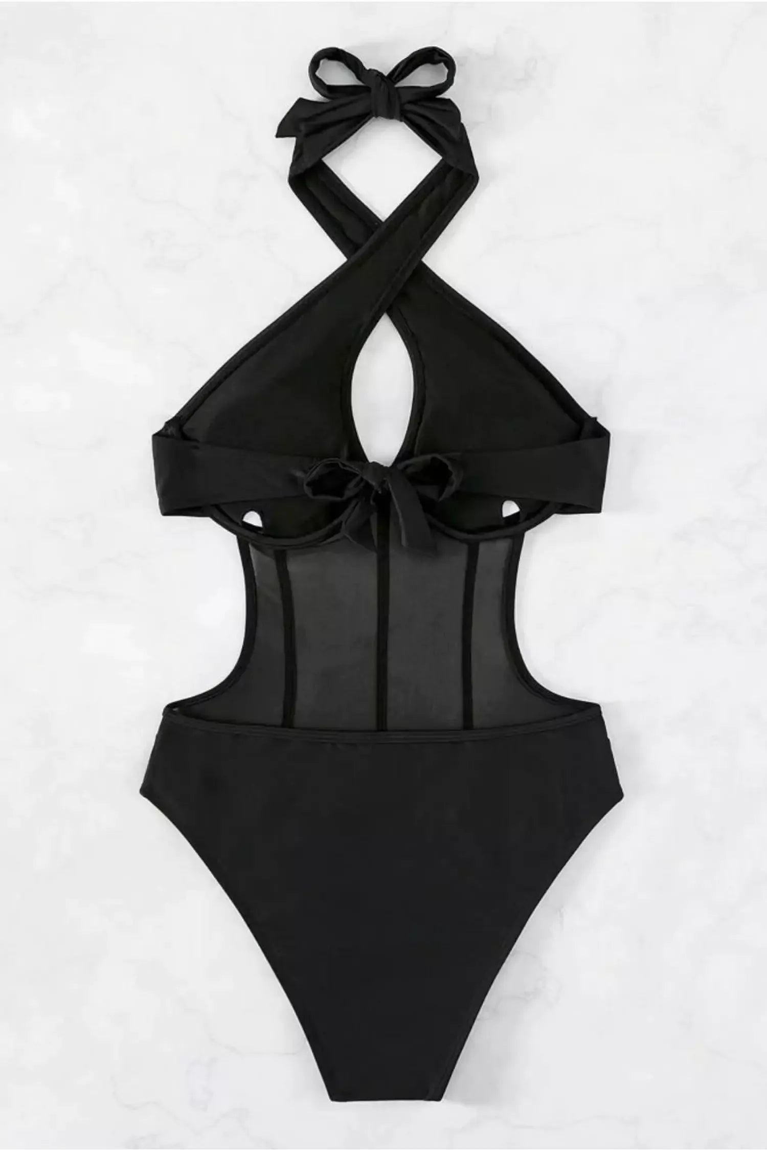 Aruba Halter Mesh One Piece Swimwear In Black