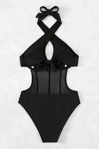Aruba Halter Mesh One Piece Swimwear In Black