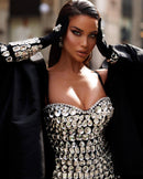 Naviya Crystal Embellished Bandage Dress With Gloves