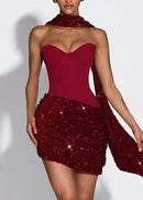 Ivria Strapless Scarf Sequin Mini Dress