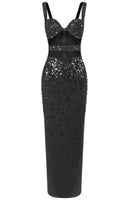 Elvrik Crystal Cutout Bustier Maxi Dress In Black