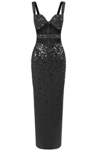 Elvrik Crystal Cutout Bustier Maxi Dress In Black