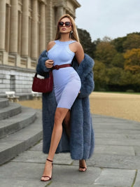 Faeldrin Halter Backless Bandage Midi Dress In Lavender