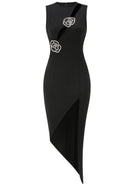 Pancho Crystal Floral Asymmetric Maxi Dress In Black