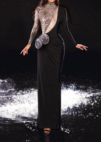 Lyrion Long Sleeve Animal Print Floral Maxi Dress In Black