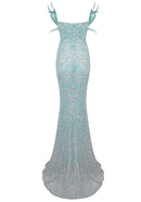 Brynthia Strapless Feather Corset Sequin Maxi Dress In Green
