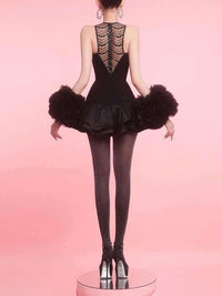 Glomara Sequined Mesh Ruffle Mini Dress In Black