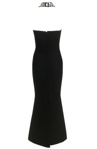 Ronica Halter Crystal Mermaid Maxi Dress In Black