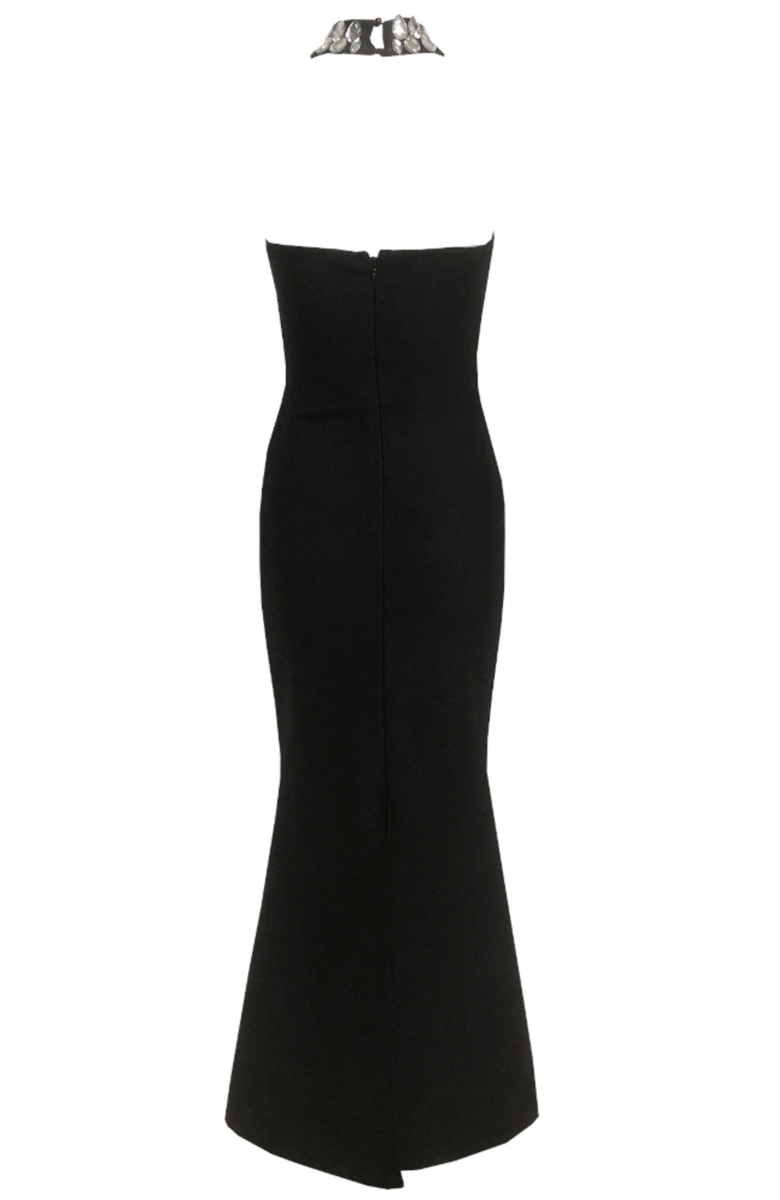 Ronica Halter Crystal Mermaid Maxi Dress In Black