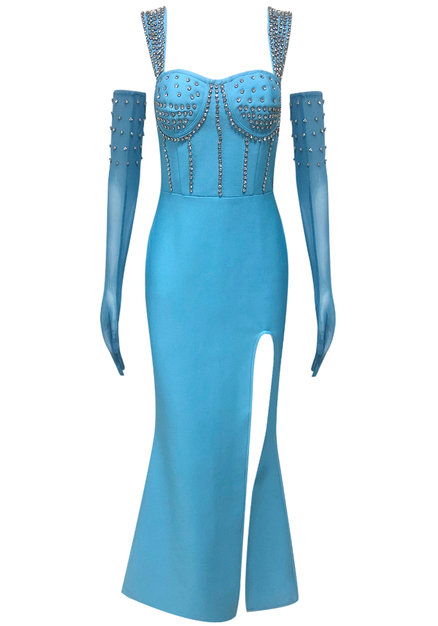 Hollee Crystal Bustier Maxi Dress In Blue