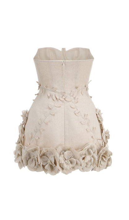 Adlai Linen Corset Flower Details Mini Dress In Beige