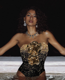 Edina Flower Sequin Swimsuit And Skirt