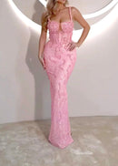 Razra Embellished Bustier Maxi Dress In Pink