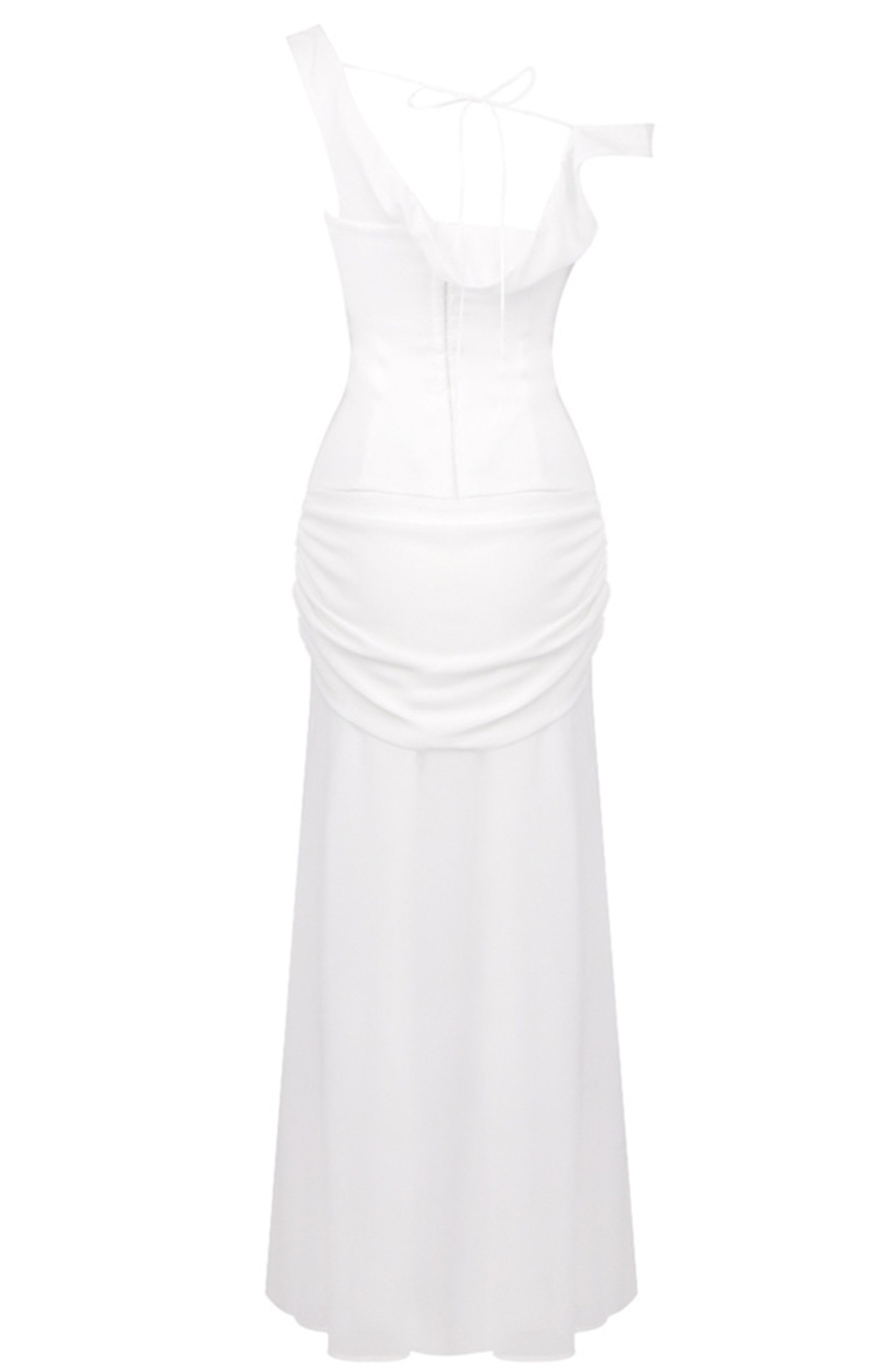 Ryron One Shoulder Corset Draped Maxi Dress In White