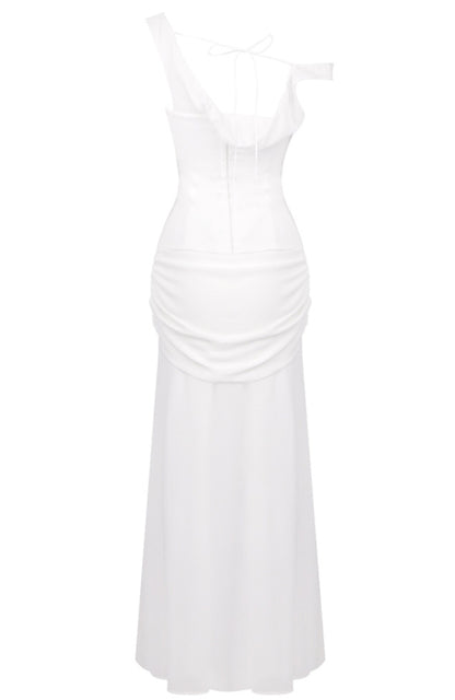 Ryron One Shoulder Corset Draped Maxi Dress In White