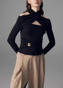 Solene Black Ruched Stretch-Jersey Top