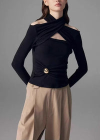 Solene Black Ruched Stretch-Jersey Top