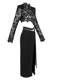 Aliona Long Sleeve Lace Midi Two Piece Dress