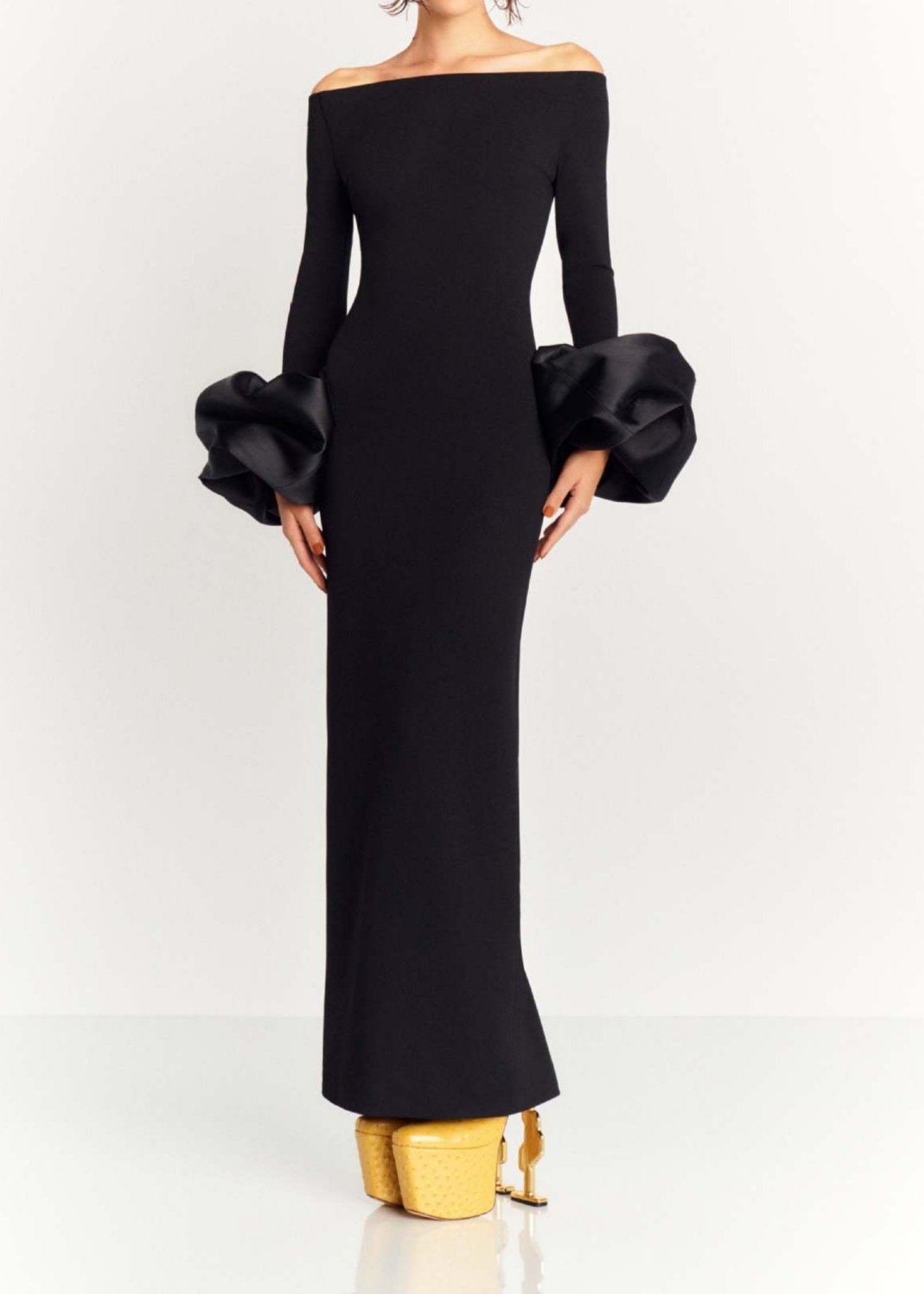 Kyrie Lantern Sleeve Bandage Maxi Dress In Black