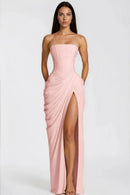 Riveno Strapless Draped High-Slit Maxi Dress