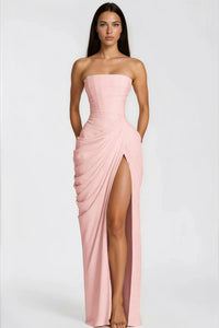 Riveno Strapless Draped High-Slit Maxi Dress