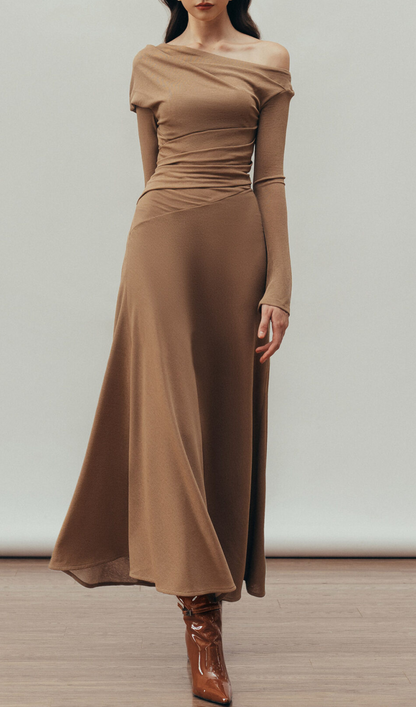 Macsen Draped Maxi Dress In Hazelnut