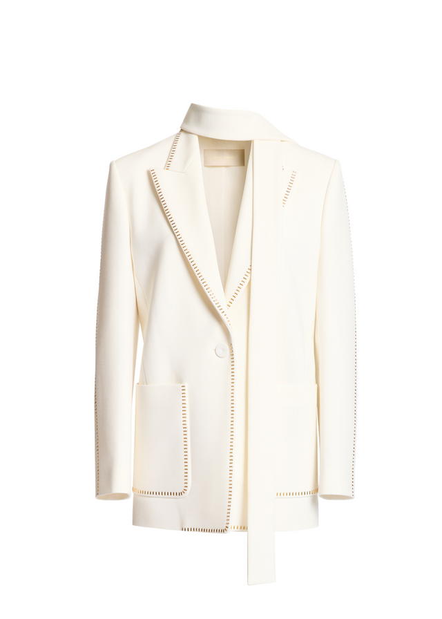 Renwick Scarf-Detailed Wool Crepe Blazer In Off-White