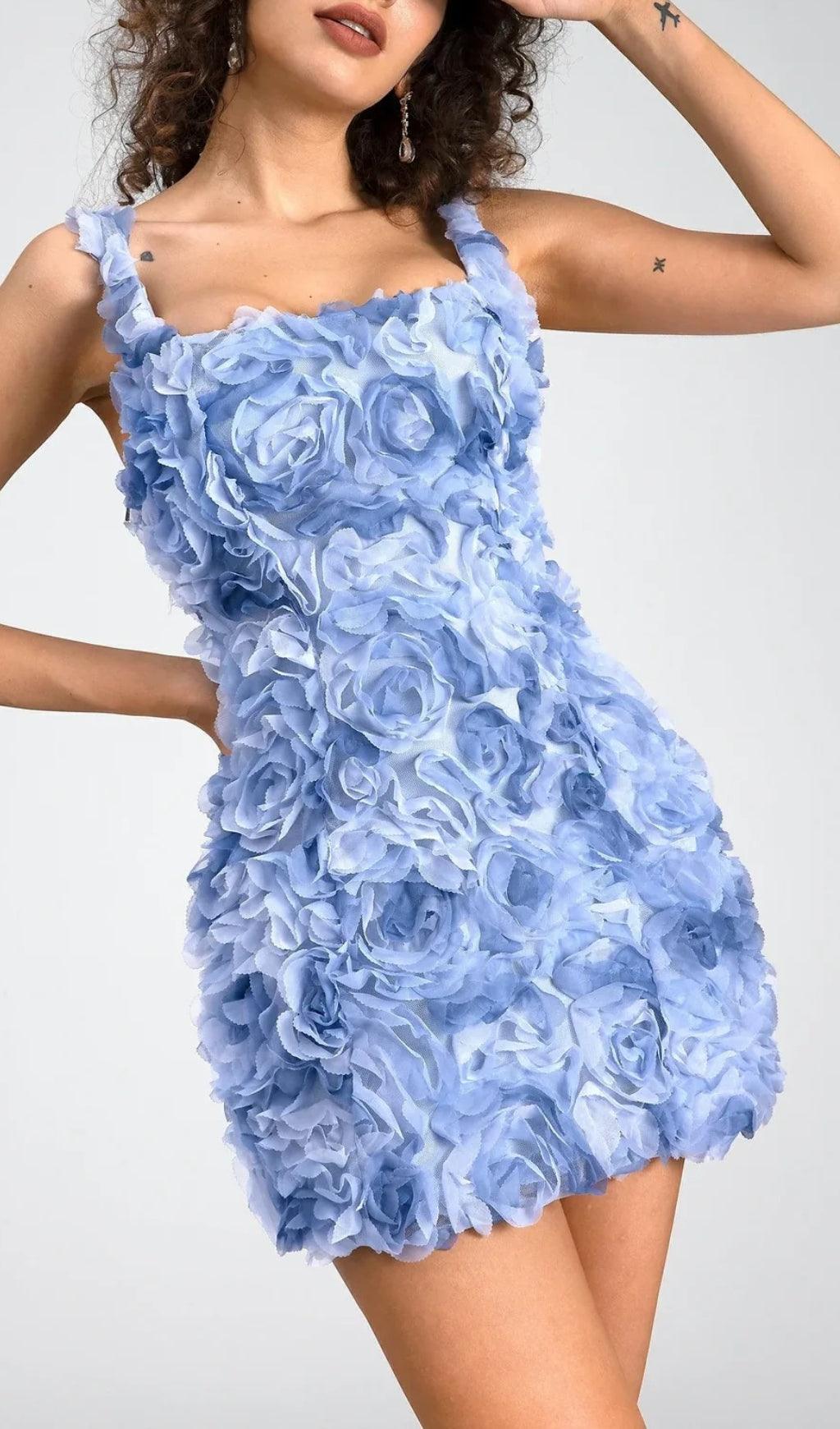 AQUATA BLUE FLOWER MINI DRESS-FLOWERING GIRL