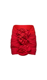 Aizen 3d Flower One Piece Swimsuit And Skirt In Red