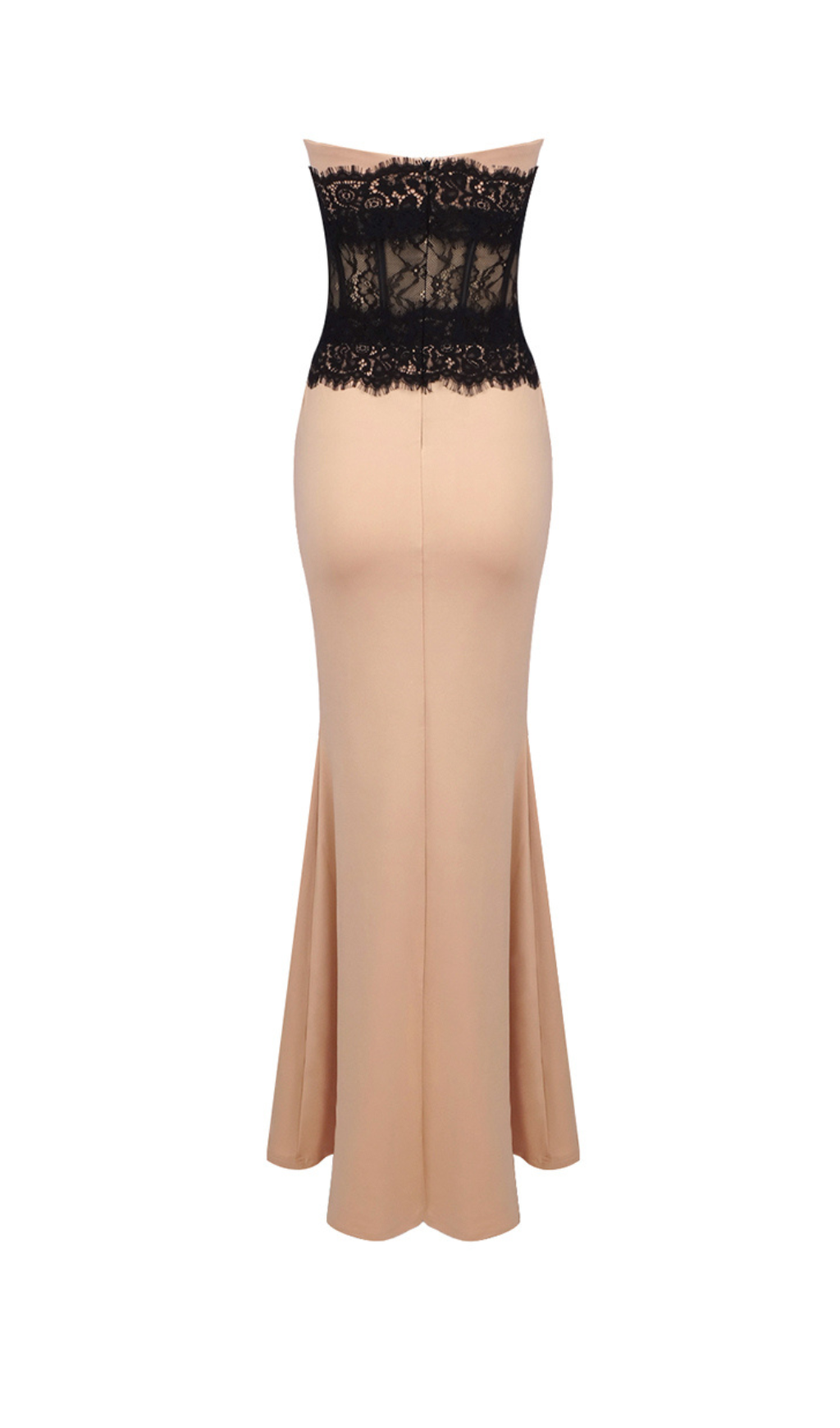 Oriana Crepe Lace Corset Maxi Dress In Beige