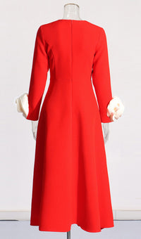 Ogaka Flower Embellished Midi Dress In Red