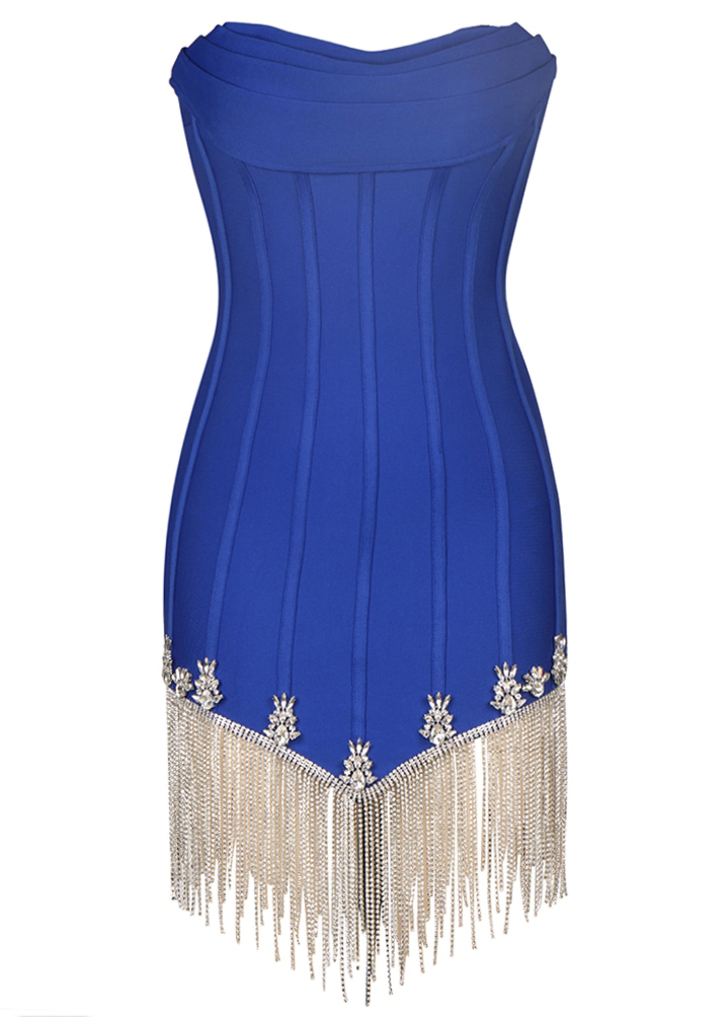 Balius Strapless Crystal Tassel Dress In Blue