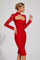 Kawko Lace Sleeve Bandage Dress In Red