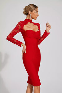 Kawko Lace Sleeve Bandage Dress In Red