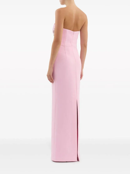 Larissa Floral Embroidery Strapless Maxi Dress In Pink