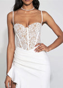 Sherise Lace Asymmetric Ruffle Midi Dress