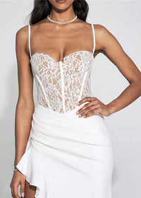 Sherise Lace Asymmetric Ruffle Midi Dress