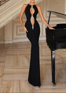 Kaleido Emerald Embellished Cutout Sleeveless Maxi Dress In Black