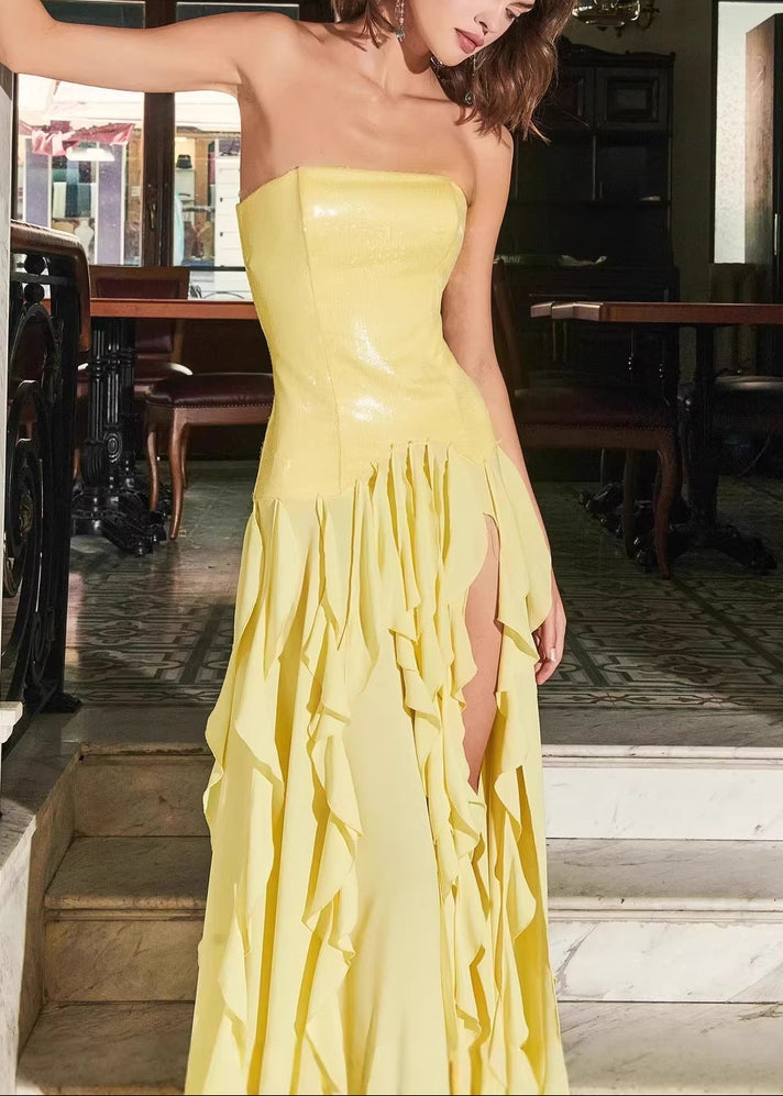 Alekos Strapless Sequin Ruffle Maxi Dress