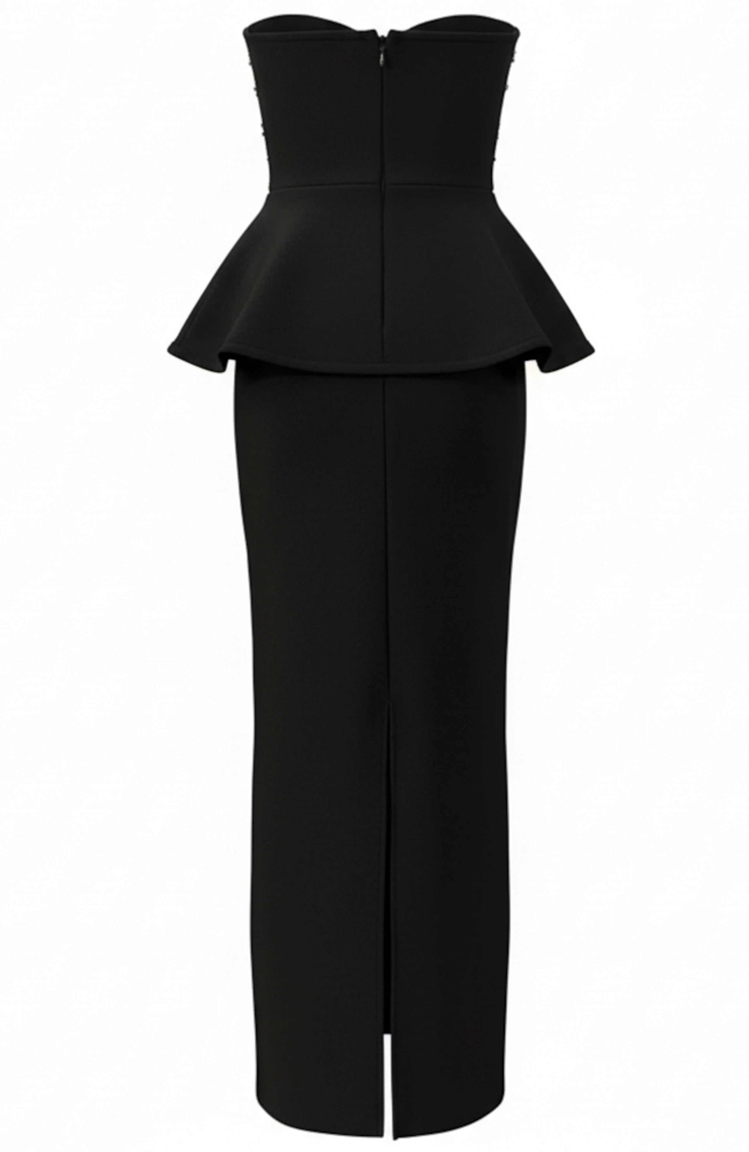 Incandor Strapless Crystal Embellished Corset Maxi Dress In Black