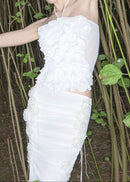 Glein Halter Floral Ruched Two Piece Dress In White