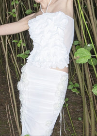 Glein Halter Floral Ruched Two Piece Dress In White