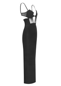 Phelia Mesh Insert Maxi Dress In Black