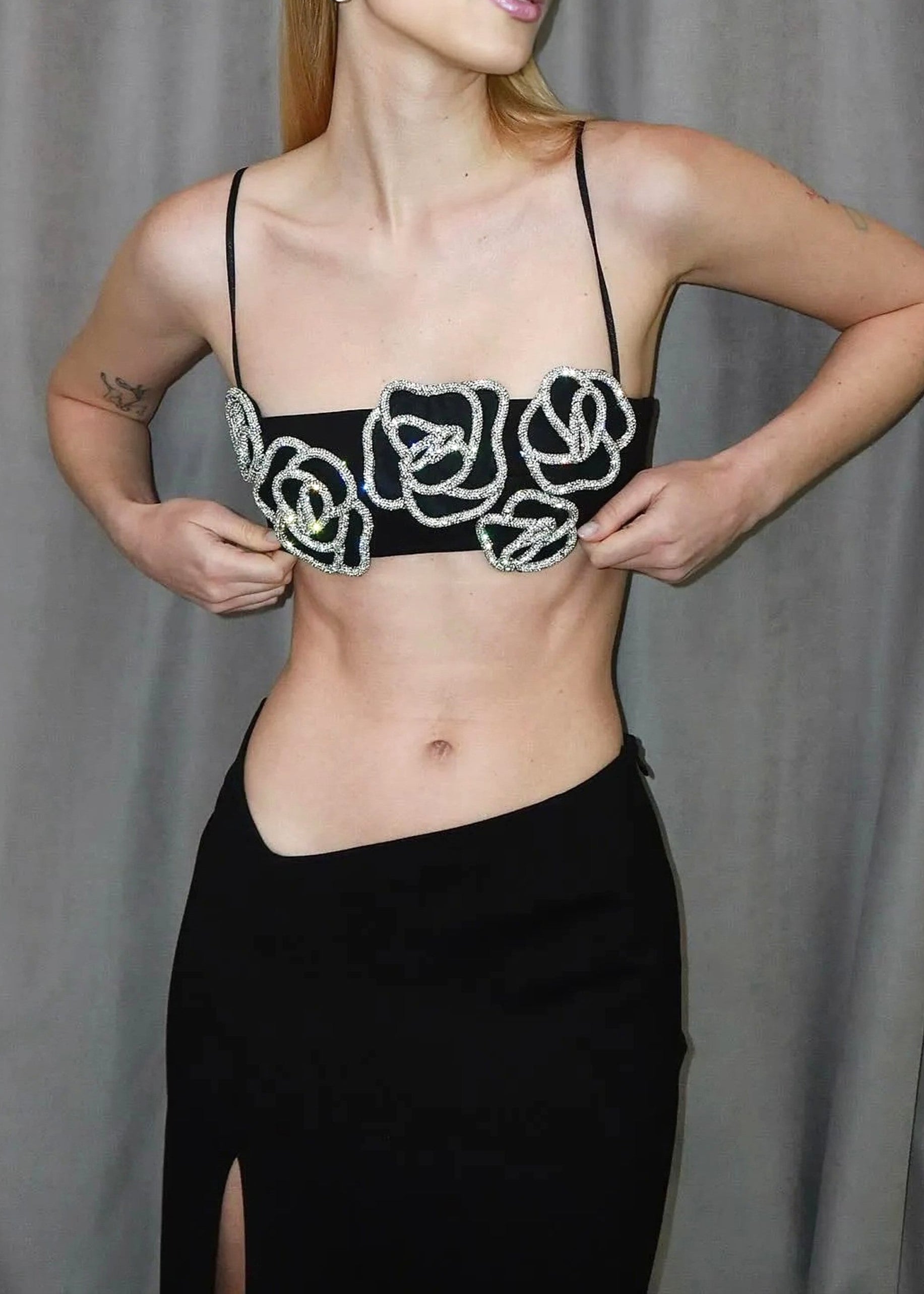 Orville Crystal Floral Two Piece Maxi Dress In Black