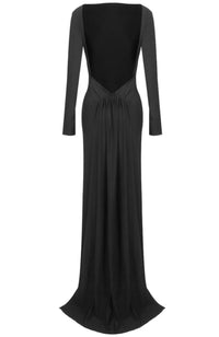 Meghyn Long Sleeve Draped Backless Maxi Dress In Black