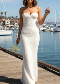 Fareed Strapless Lace Corset Two Piece Maxi Dress In White