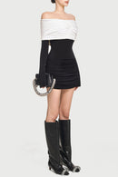 Zoravell Off Shoulder Draped Mini Dress In Black